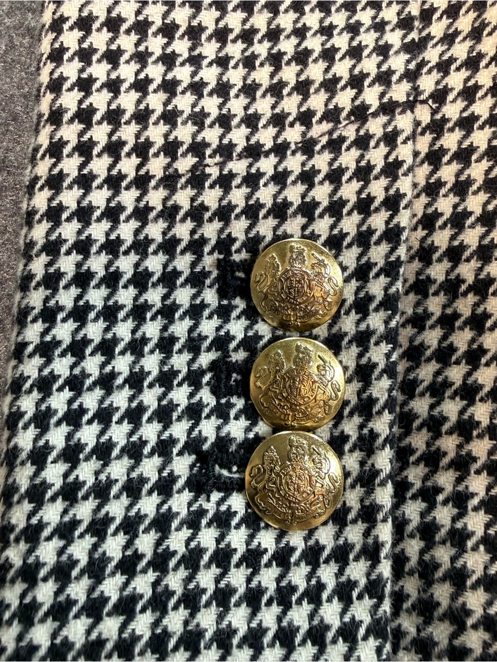 Banana Republic Houndstooth Blazer Gold Crest Buttons Academia Size 6 - Picture 12 of 13